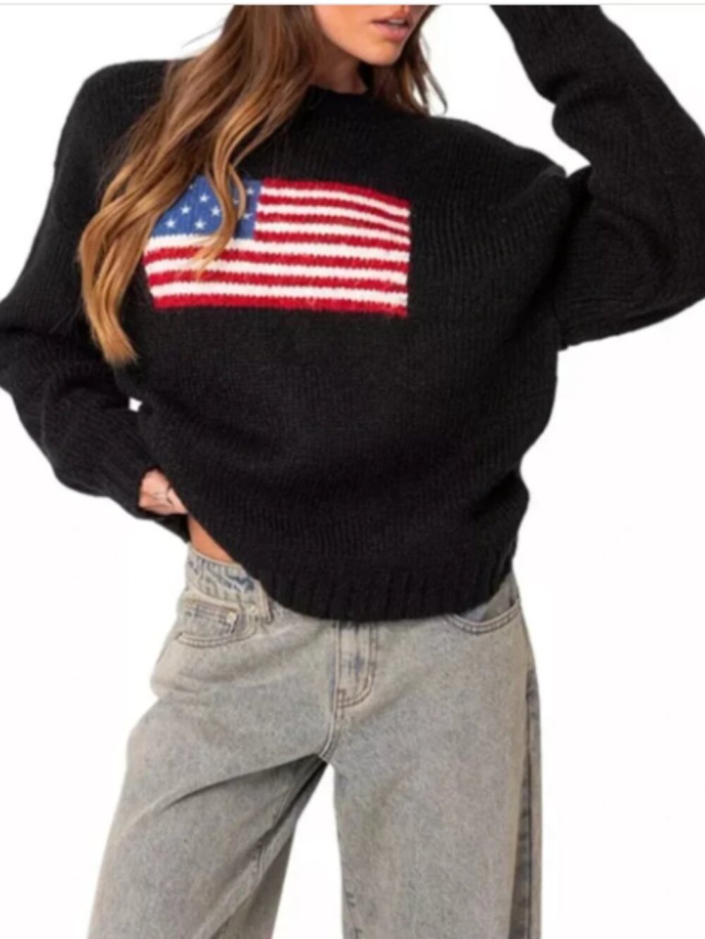 Edikted American Flag Oversized Sweater - Women’s XS